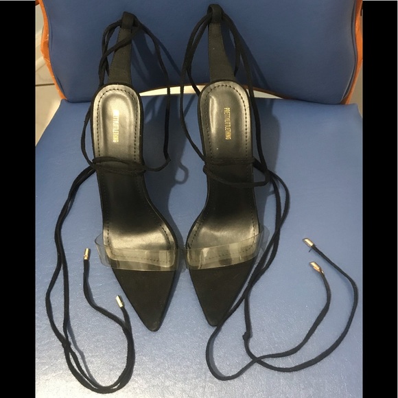PLT suede/clear strap pointed lace-up stilettos - Picture 5 of 16